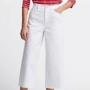 Uniqlo High Rise Wide Cropped White Jeans